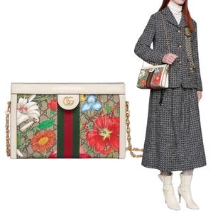 NEW Gucci Ophidia Flora GG Supreme Shoulder Bag Chain Off White
